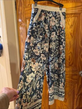 Sienna Sky Navy Floral Wide-Leg Pants with Cream Trim